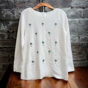 Stitch Fix Markt & Spruce PM White Embroidered Palm Tree Pullover Sweater